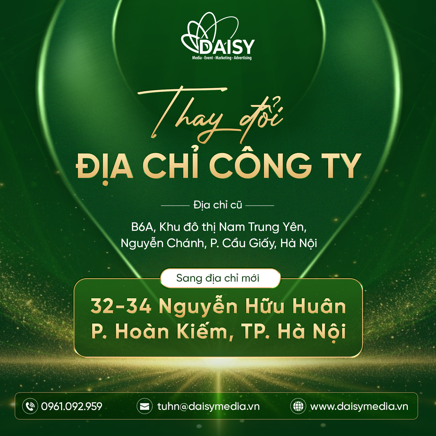 DAISY MEDIA THÔNG BÁO THAY ĐỔI ĐỊA CHỈ VĂN PHÒNG